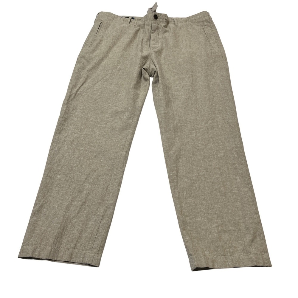 Perry Ellis Linen Blend Pants Tan Drawstring Waist Straight Leg Mens 38x30 Beach